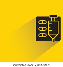 syringe and pill icon with shadow on yellow background