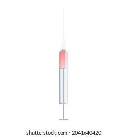 Syringe with pink injection, isolate. Concepts of cosmetic procedures, injection and plastic surgery, vaccination