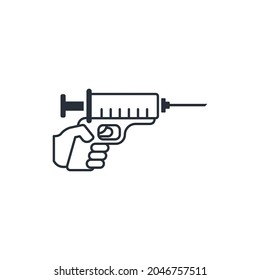 The syringe is a pistol. Vector linear icon isolated on white background.