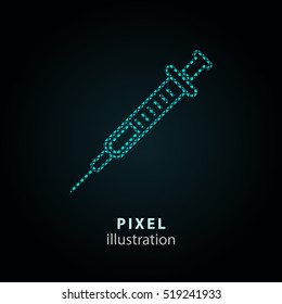 Syringe - pixel icon. Vector Illustration. Design logo element. Isolated on black background. It is easy to change to any color.