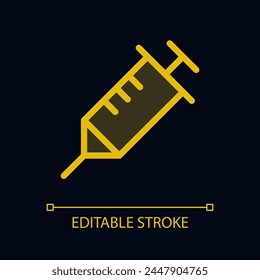 Syringe pixel perfect glassmorphism ui icon for dark theme. Vaccination. Color filled line element with transparency. Isolated vector pictogram for night mode. Editable stroke. Arial font used