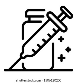 Syringe and potion icon. Outline syringe and potion vector icon for web design isolated on white background