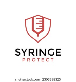 Syringe protect with shield logo vector design