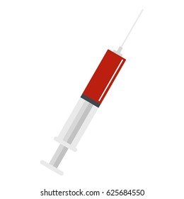 Syringe with red liquid icon flat isolated on white background vector illustration