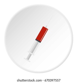 Syringe with red liquid icon in flat circle isolated vector illustration for web