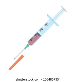 Syringe with red liquid vector