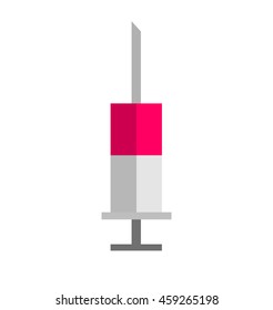 Syringe red vector icon, illustration. Flat style