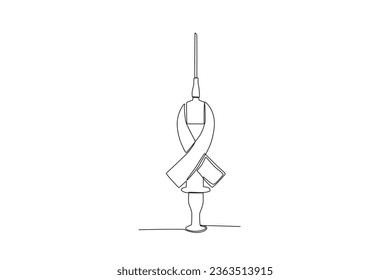 A syringe and ribbon emblematic of AIDS. World AIDS day one-line drawing