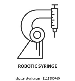 Syringe for Robotic surgery in linear style. Robotic assisted surgery future linear design element. Vector illustration