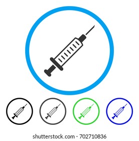 Syringe rounded icon. Vector illustration style is a flat iconic symbol inside a circle, black, grey, blue, green versions. Designed for web and software interfaces.
