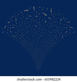 Syringe salute stream. Vector illustration style is flat yellow iconic symbols on a blue background. Object source fountain combined from random design elements.