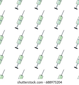 Syringe seamless pattern in cartoon style isolated on white background vector illustration