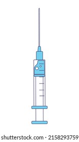 Syringe semi flat color vector element. Full sized object on white. Immunization. Shot of medical substance. Vaccination simple cartoon style illustration for web graphic design and animation
