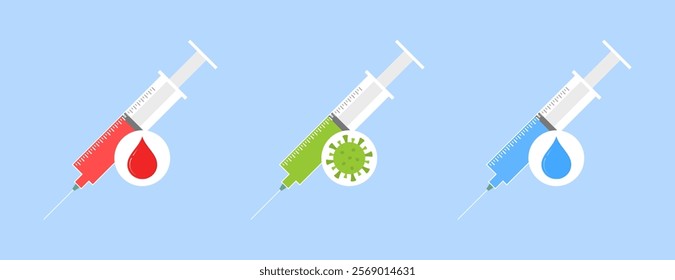 Syringe set icons. Flat style. Vector icons.