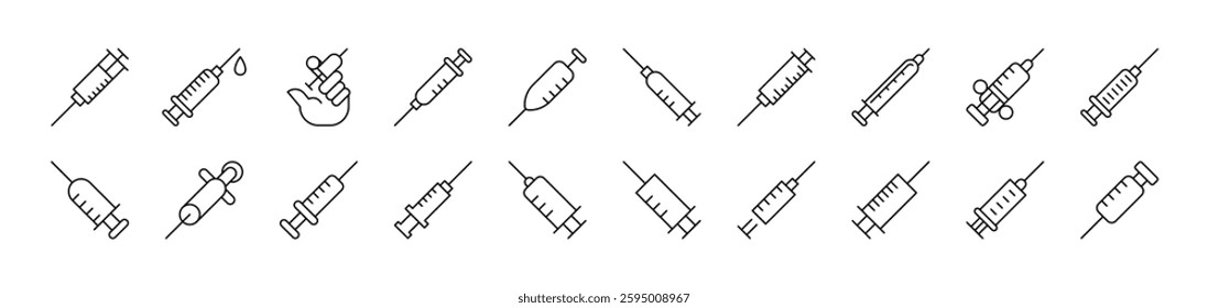 Syringe Set of Thin Icons. Editable Stroke. Suitable for Web Sites, Books, Cards, Apps 
