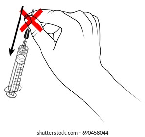 Syringe / sharps disposal icon / sign - do not recap a used syringe.