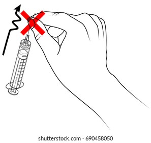 Syringe / sharps disposal icon / sign - do not attempt to bend, break, or remove needle.