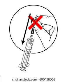 Syringe / sharps disposal icon / sign - do not recap a used syringe.