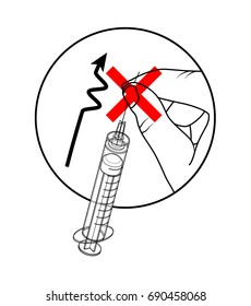 Syringe / sharps disposal icon / sign - do not attempt to bend, break, or remove needle.