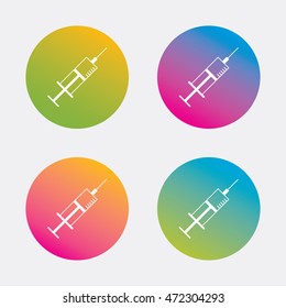 Syringe sign icon. Medicine symbol. Gradient flat buttons with icon. Modern design. Vector