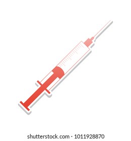 Syringe sign illustration. Vector. Reddish icon with white and gray shadow on white background. Isolated.