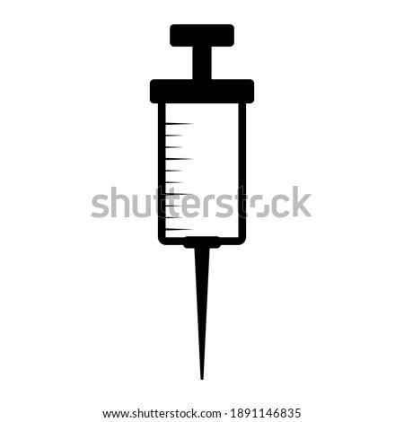 Syringe silhouette icon. Black shape of medical injection or vaccine symbol. Great for coronavirus vaccinate design. Vector illustration isolated on white background.