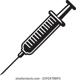 Syringe silhouette vector icon. Ideal for medical, healthcare, vaccination, injections, hospitals, and pharmaceutical designs. High-quality EPS format.