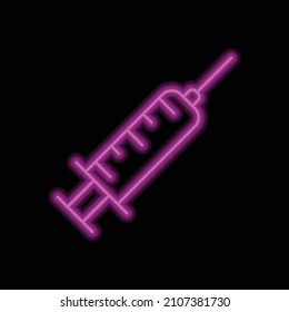Syringe simple icon. Flat desing. Purple neon on black background.ai