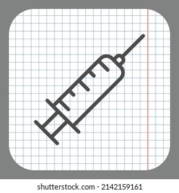 Syringe simple icon. Flat desing. On graph paper. Grey background.ai