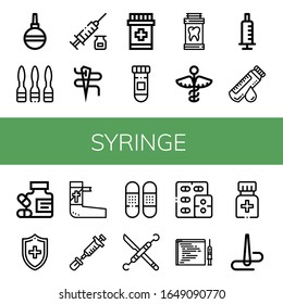 syringe simple icons set. Contains such icons as Pear Enema, Syringe, Needle, Medicine, Blood sample, Medical, Bandage, Vaccine, Dentist tools, can be used for web, mobile and logo