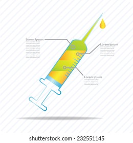 Syringe and spill drop.Colorful vector design for workflow layout, presentation template, diagram, number options, web design, infographics.