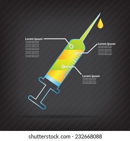 Syringe and spill drop.Colorful vector design for workflow layout, presentation template, diagram, number options, web design, infographics.