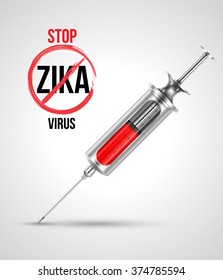 Syringe with stop ZIKA virus. Vector illustration.