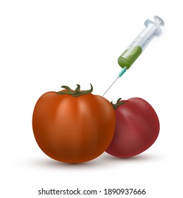 Syringe stuck in a tomato, GMO injection