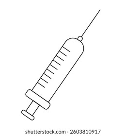 Syringe symbol Icon. Vector flat outline logo mark of medical injection used by doctor or clinic surgeon. Set collection of disposable vaccine aid needle with injector to cure illness of the patient.