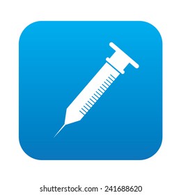 Syringe symbol on blue button,clean vector