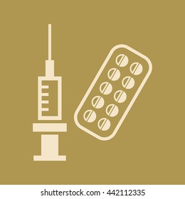 Syringe & Tablet Icon. E