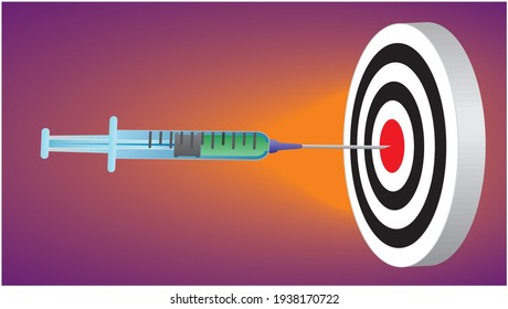 Syringe and target. Vector illustration. Dimension 16:9. 600 steps in background makes soft and nice also in big prints or digital signage. Copy space in top and bottom. Vector illustration.