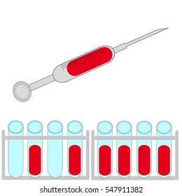 Syringe with test-tubes on white background. Vector illustration.
