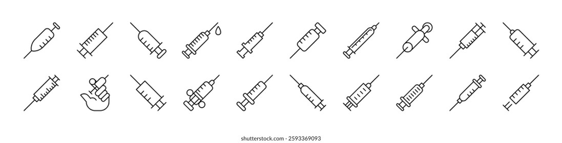 Syringe Thin Icons Collection. Editable Stroke. Suitable for Web Sites, Books, Cards, Apps 