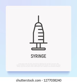 Syringe thin line icon. Modern vector illustration of medical equipment for injection and vaccination.
