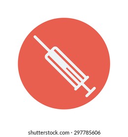 Syringe thin line icon for web and mobile minimalistic flat design. Vector white icon inside the red circle