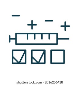 Syringe and three checkboxes icon. Vaccine components concept Editable stroke symbol. Vaccines against virus, vaccination sheldule, anti vaccine, shield virus. Flu, hepatitis, measles covid prevention