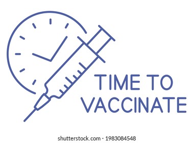 Syringe with timer. Vaccination schedule line icon. Time to vaccinate. Immunization concept. Health care and protection. Stop pandemic coronavirus. Antiviral medical concept. Vector