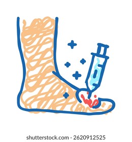 syringe treatment foot gout doodle icon sketch vector. syringe treatment foot gout sign. isolated symbol illustration