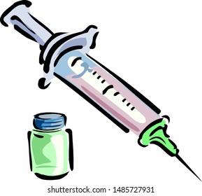 Syringe with a tube of medicine. The syringe is ready for injection.