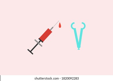syringe and turning fork vector design illustration