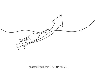 Syringe with upward arrow continuous one line drawing for health improvement and recovery minimalist vector illustration