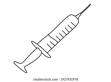 Syringe. Vaccination. Medicine Items Isolated. Vector Hand Drawn Illustration In Doodle Style