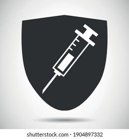Syringe vaccination protection shield medical symbol vector icon